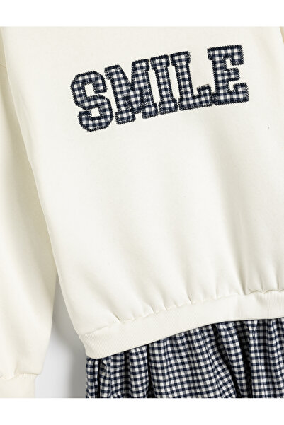 Koton Long Sleeve Round Neck Printed Raised Sweat Dress