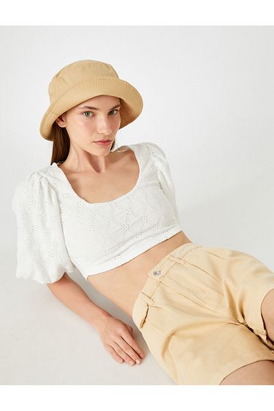 Koton U Collar Scallop Crop T-Shirt
