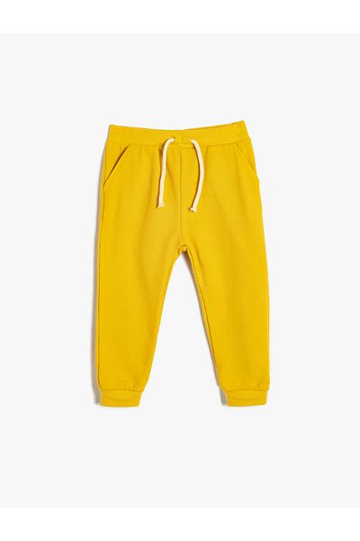 Koton Pantaloni de trening cu textura din bumbac - Model de baza cu cravata in talie