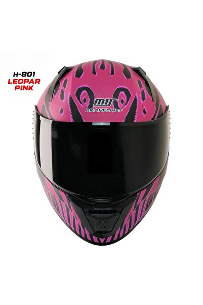 MTS M-201 LEOPAR PINK GÜNEŞ VİZÖRLÜ KASK (SİYAH CAMLI)