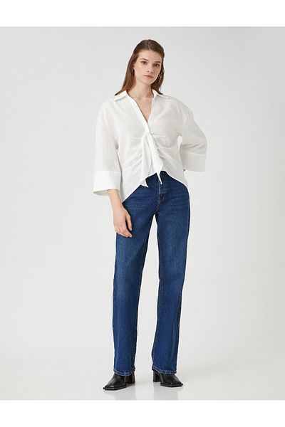 Koton Tie Detailed Blouse Shirt Collar 3/4 Sleeve