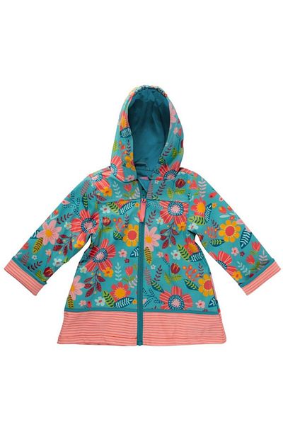 Stephen Joseph Turquoise Flower Patterned Raincoat