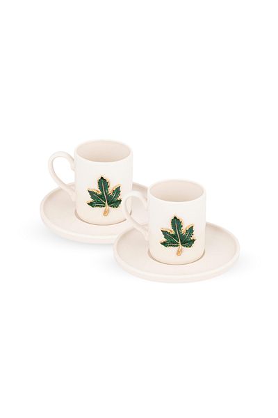 miras home Porcelain Coffee Set for 2 People with Leaf Accessories