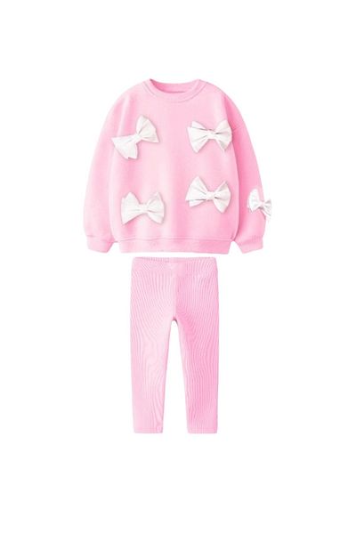 Daisy Dolly Girl's Ribbon Detailed Cotton 3 Thread Non-Raised Top and Bottom Set