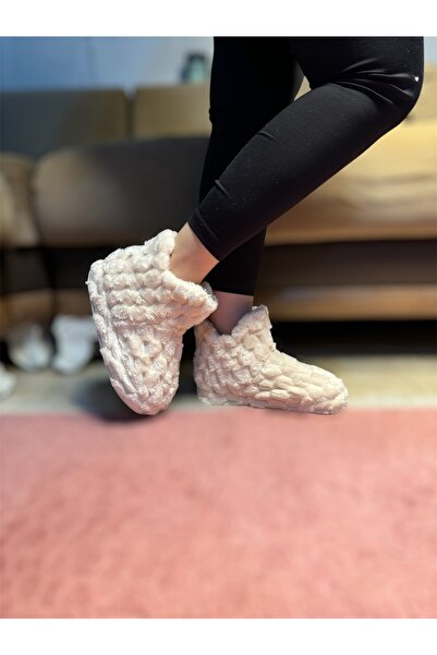İpek İpek kadın bej peluş pofuduk kaydırmaz taban ses yapmaz ev botu panduf