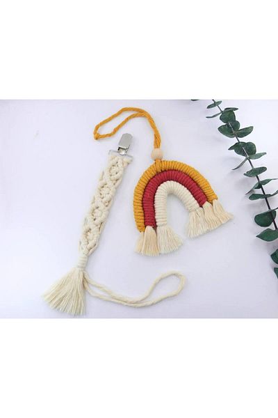 Mina Souvenir Cotton Macrame Baby Pacifier and Wall - Door Ornament Rainbow, Bohemian Style Gift