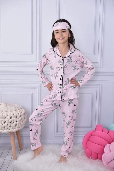 LİLLYPİCCA Girl's Rabbit Patterned Long Sleeve Pajama Set + Eye Patch Included