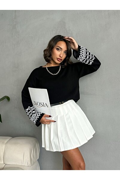 Nosia سترة تريكو بأكمام طويلة بتصميم منقوش على الأكمام