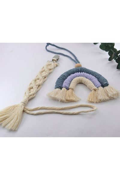 Mina Souvenir Cotton Macrame Baby Pacifier and Wall - Door Ornament Rainbow, Bohemian Style Gift