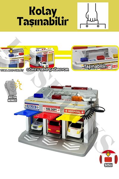 kosetoys مجموعة أدوات الإسعافات الأولية المحمولة مع مركز اتصال موسيقي خفيف وصوتي وراديو و3 سيارات