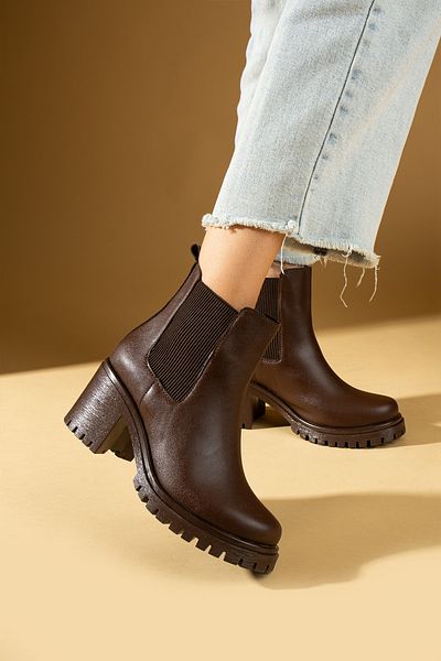 Pembe Potin Γυναικείες μπότες με ψηλό τακούνι Coffee Poly Sole Elastic Comfortable Fit Ζεστή επένδυση