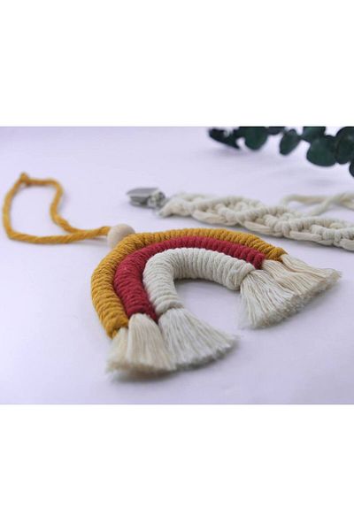 Mina Souvenir Cotton Macrame Baby Pacifier and Wall - Door Ornament Rainbow, Bohemian Style Gift