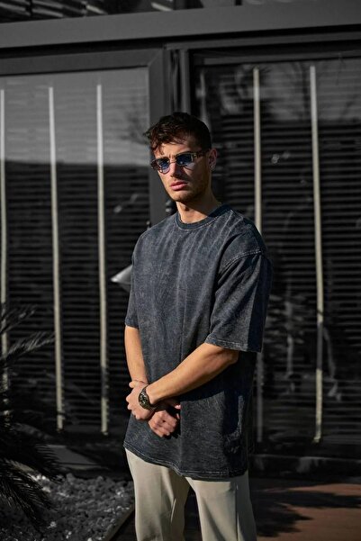 Namaste Vintage Oversize Washing Unisex T-Shirt with Cycling Collar Short Sleeves (Can Be Taken 1 Size Small)