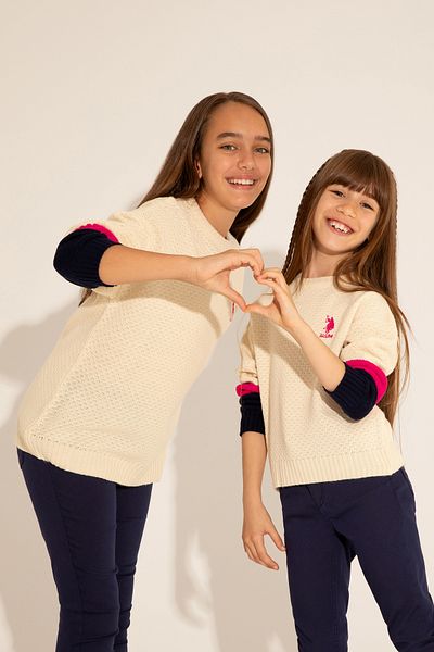 U.S. Polo Assn. Girl's Melange Cream Sweater - 50276992 -Vr159
