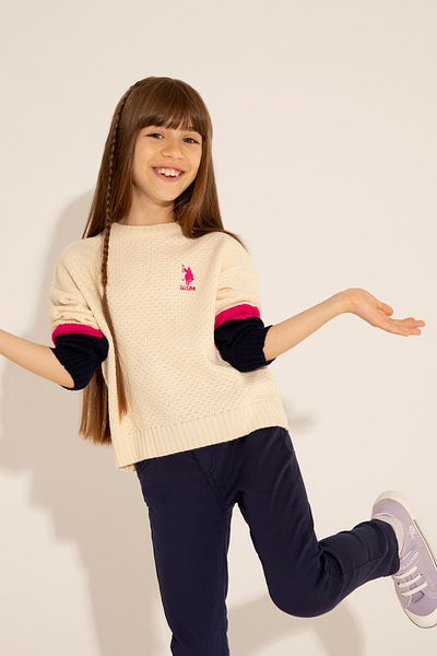 U.S. Polo Assn. Girl's Melange Cream Sweater - 50276992 -Vr159
