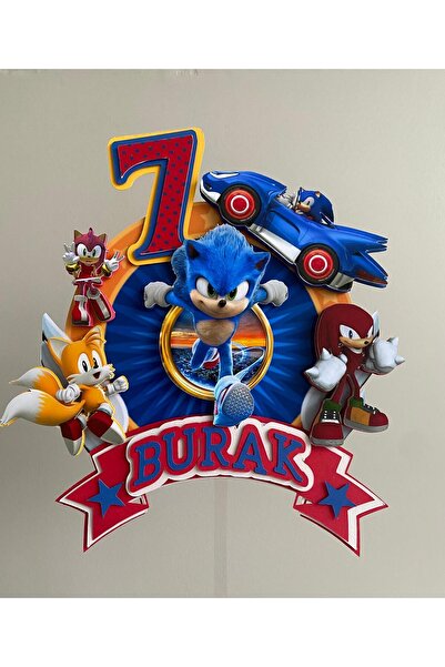 nerisdesign Sonic Temalı 3d Cake Topper Doğum Günü Pasta Süsü