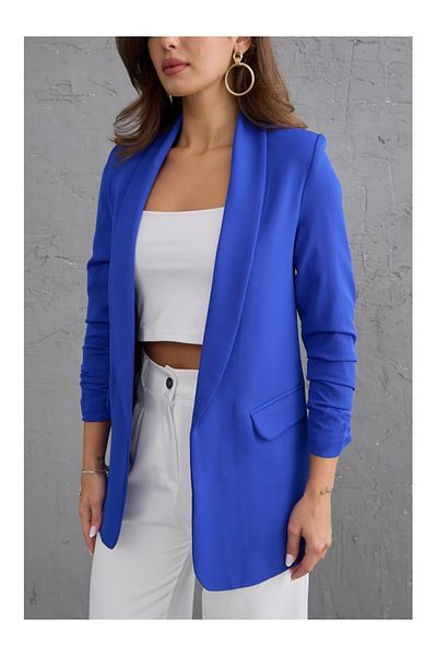 Elif Özbey Butik Jachetă Saks Blazer cu guler și mâneci adunate