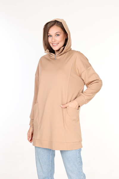 TAYHAN KADIN KAPÜŞONLU ÖNÜ FERMUARLI SWEATSHİRT