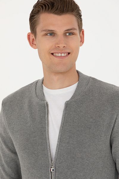 U.S. Polo Assn. Men's Gray Melange Basic Knitwear Cardigan 50277107 -Vr086