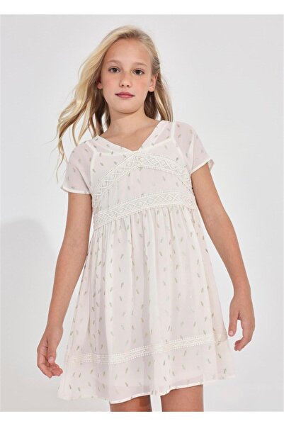 MAYORAL Yaprak Desenli Elbise - Krem