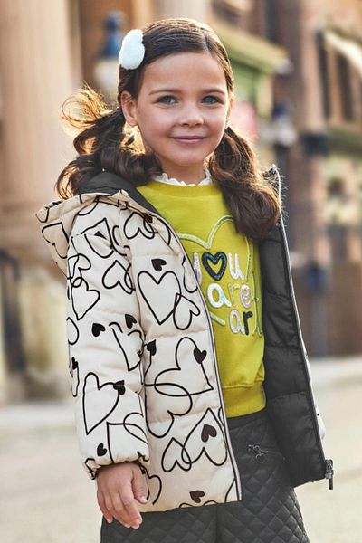 MAYORAL Double Sided Heart Girl's Coat - Black