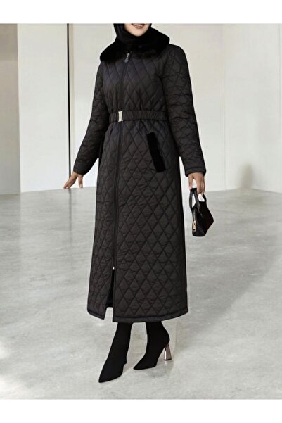 Modamorfo Καπιτονέ μακρύ παλτό με φερμουάρ -Μαύρο