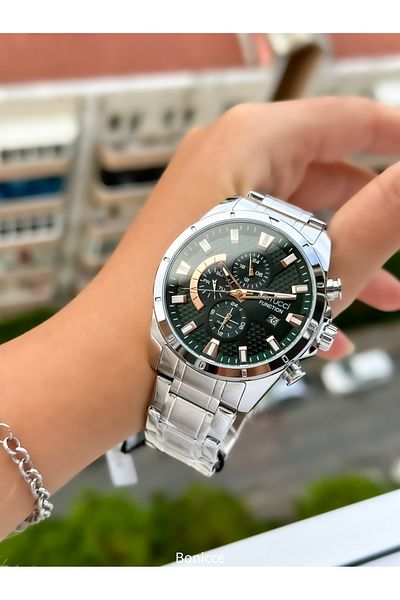 Ferrucci Brand Functions Active Silver Color Steel Cord Men's Wrist Watch + Rosary Bracelet