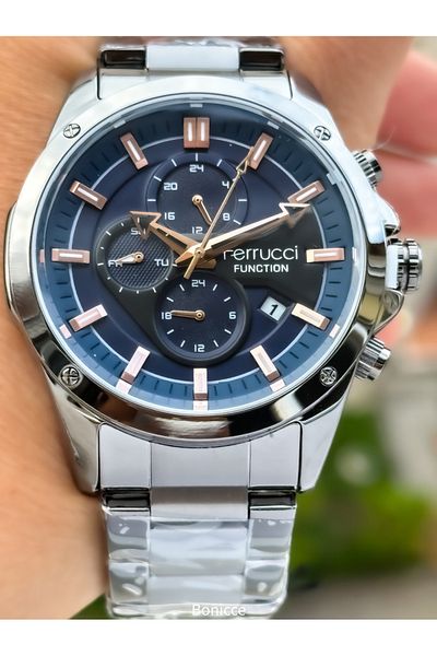 Ferrucci Brand Functions Active Smoke Color Steel Cord Men's Wrist Watch + Rosary Bracelet