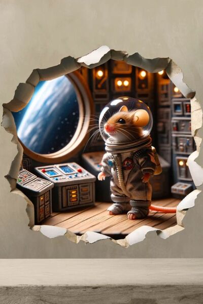 Sticker Ekspres Sevimli Astronot Fare F2 Dekoratif Duvar Kapı Cam Koridor Pri...