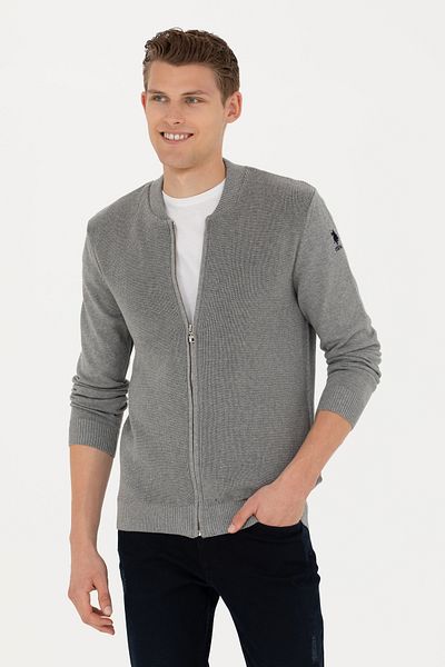 U.S. Polo Assn. Men's Gray Melange Basic Knitwear Cardigan 50277107 -Vr086
