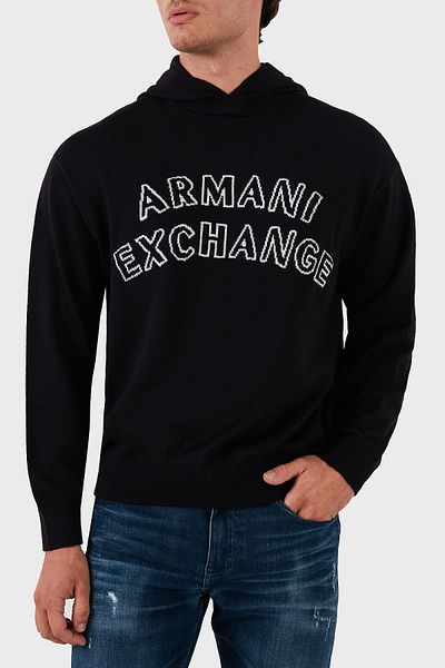 Armani Exchange Ανδρικά φούτερ με κουκούλα με λογότυπο βαμβακερό μείγμα κανονικής εφαρμογής - ΠΟΥΛΟΒΕΡ 6DZM2Y ZM4NZ 1