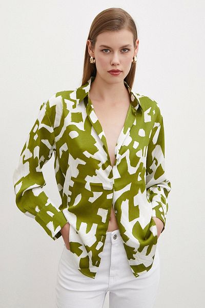 Never more Green Geometric Patterned Shirt