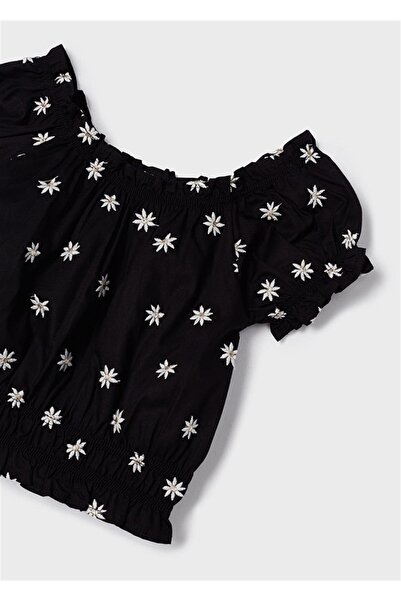 MAYORAL تي شيرت أسود مطرز بزهرة الأقحوان