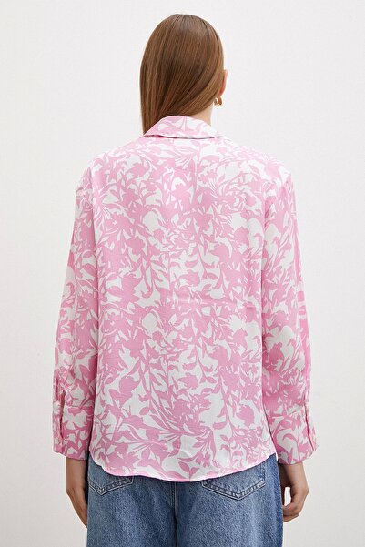 Never more Pink Patterned Satin Shirt - Wafer Model