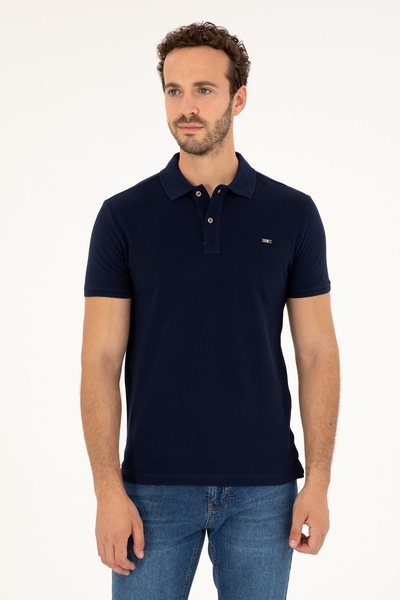 U.S. Polo Assn. Ανδρικό μπλουζάκι με λεπτή γραμμή και λαιμόκοψη πόλο, σκούρο ...