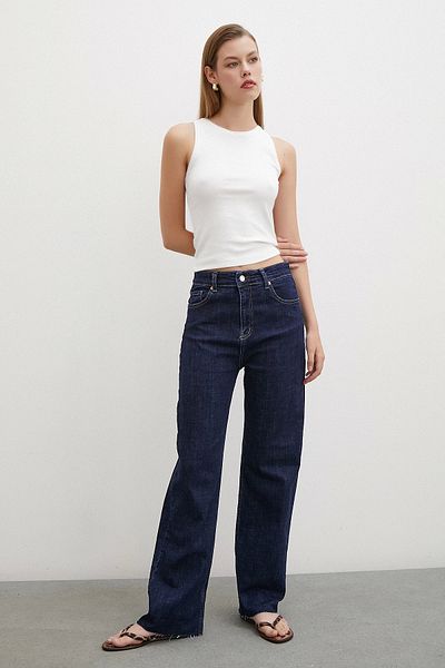 Never more Five-Pocket High Waist Cut Leg Jeans Navy Blue
