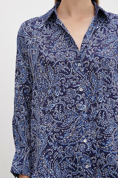 Never more Navy Blue Satin Shirt - Shawl Pattern