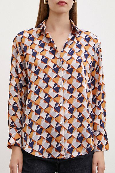Never more Powder Color Patterned Satin Shirt