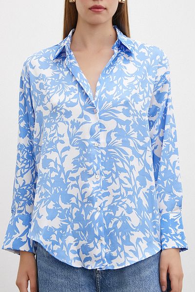 Never more Light Blue Patterned Satin Shirt