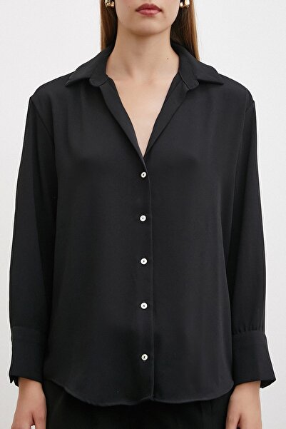 Never more Black Polyester V-Neck Shirt