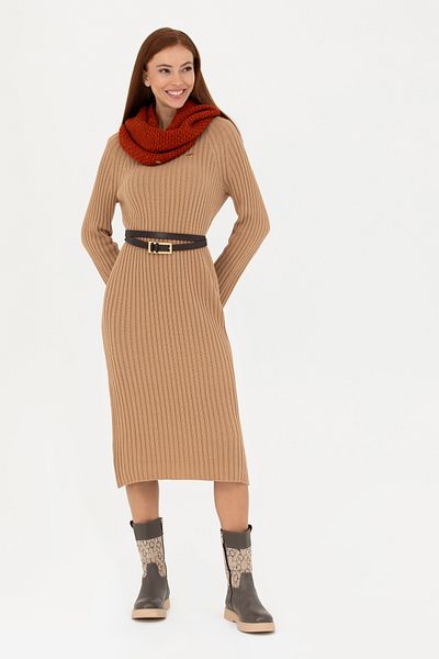 U.S. Polo Assn. Rochie Tricotaj Femei Decolteu Crew - Nisip 50277304 -vr123