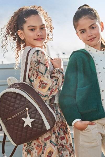 MAYORAL Leather Backpack with Furry Edges - Brown