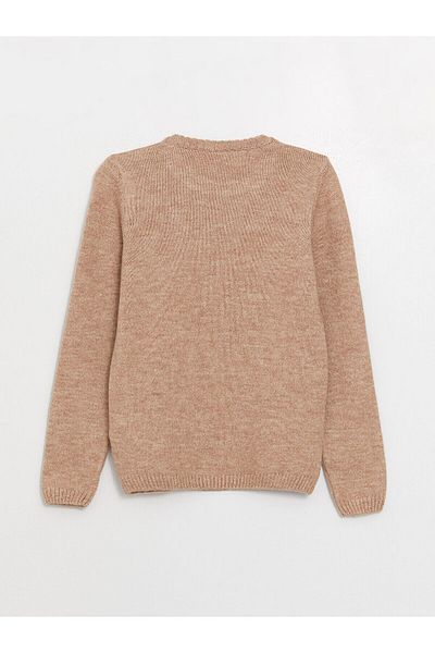 LC Waikiki Lw – Langarm-Strickpullover für Mädchen mit Rundhalsausschnitt und Stickerei