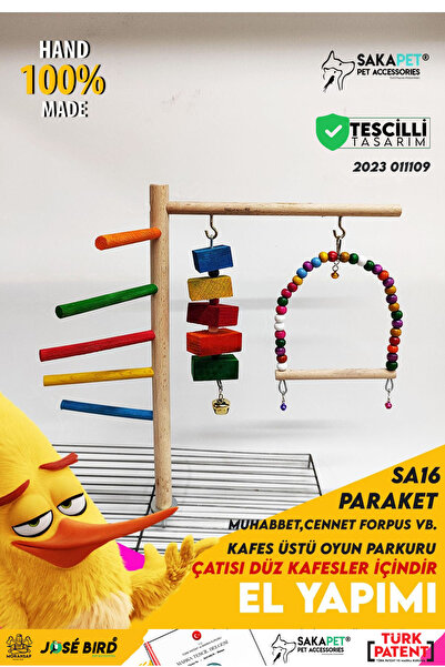 SAKAPET Kafes Üstü Oyun Parkuru Muhabbet Kuşu Cennet Sevda Papağanı Forpus SA16