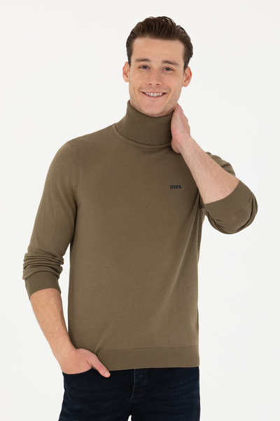 U.S. Polo Assn. سترة رجالية باللون الكاكي وياقة على شكل حرف V 50275844-VR027
