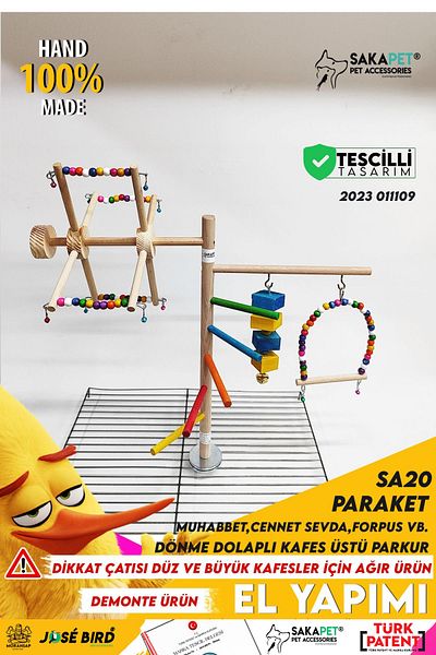 SAKAPET Bird Spinning and Play Course Parakeet - Cage Top, Lovebird in Paradise with Cabinet - Forpus Sa20