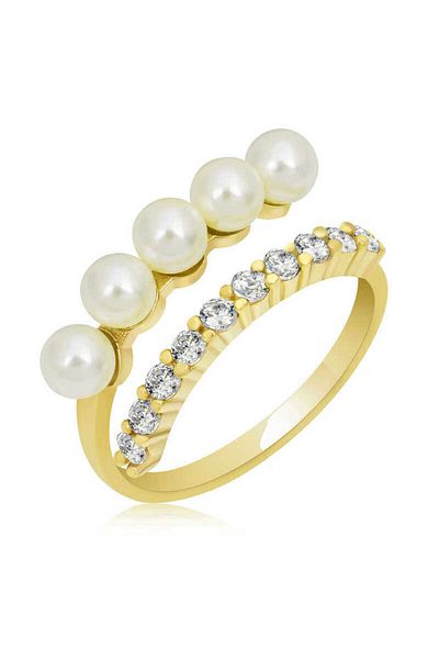 Skygo Silver Gold Adjustable Pearl Stone Women's Ring