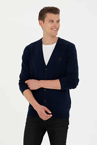 U.S. Polo Assn. Ανδρική ζακέτα πλεκτή σε μπλε ναυτικό βασικό σχέδιο 50275843-...
