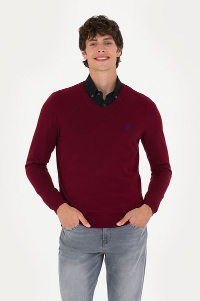 U.S. Polo Assn. Claret Red ανδρικό πουλόβερ Basic - 50275819 -VR014