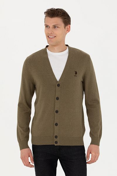 U.S. Polo Assn. Ανδρική πλεκτή ζακέτα Khaki Melange Basic 50275843 -VR125